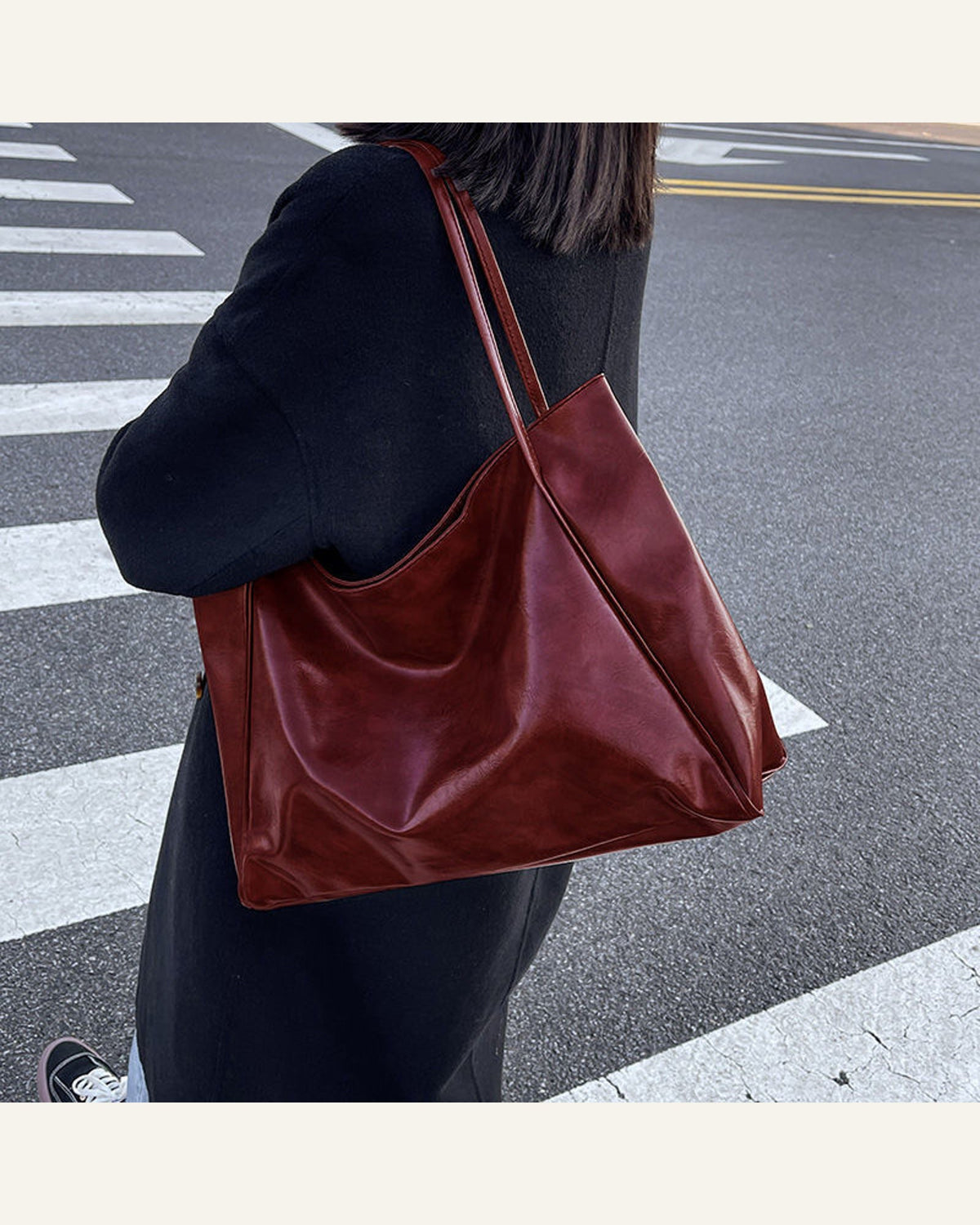 Oversized Soft Shoulder Tote — red product view
