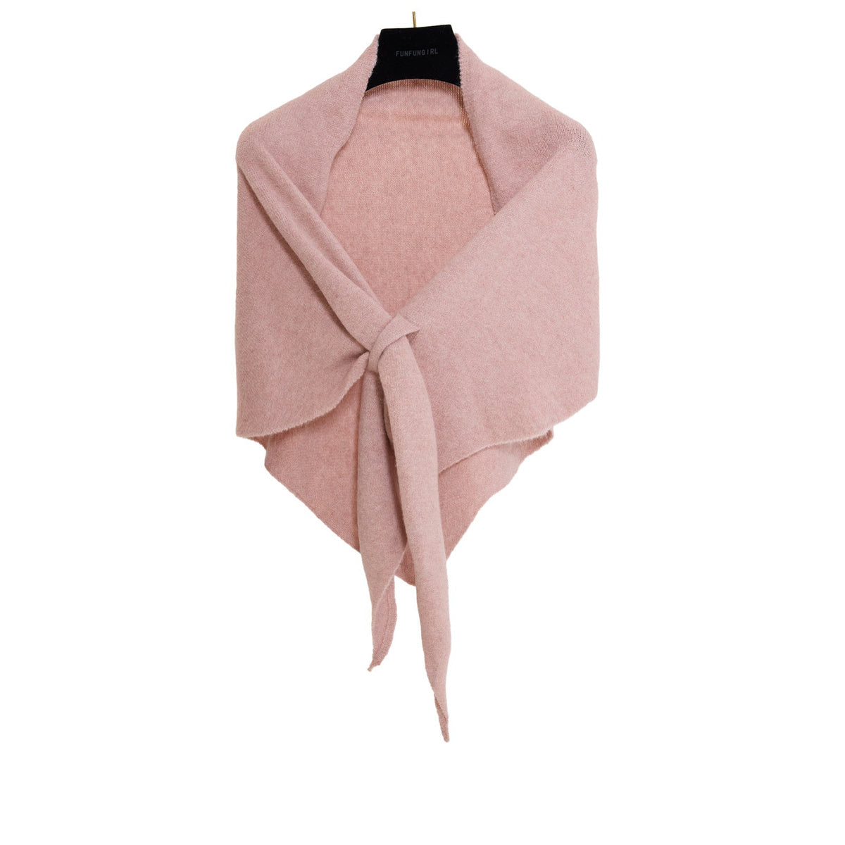 Soft Knit Triangle Shawl in dark pink, displayed on a hanger