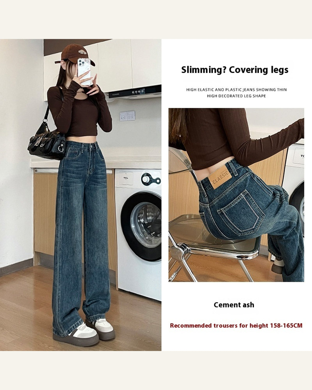 High-Waist Straight-Leg Cotton Jeans — Regular Length