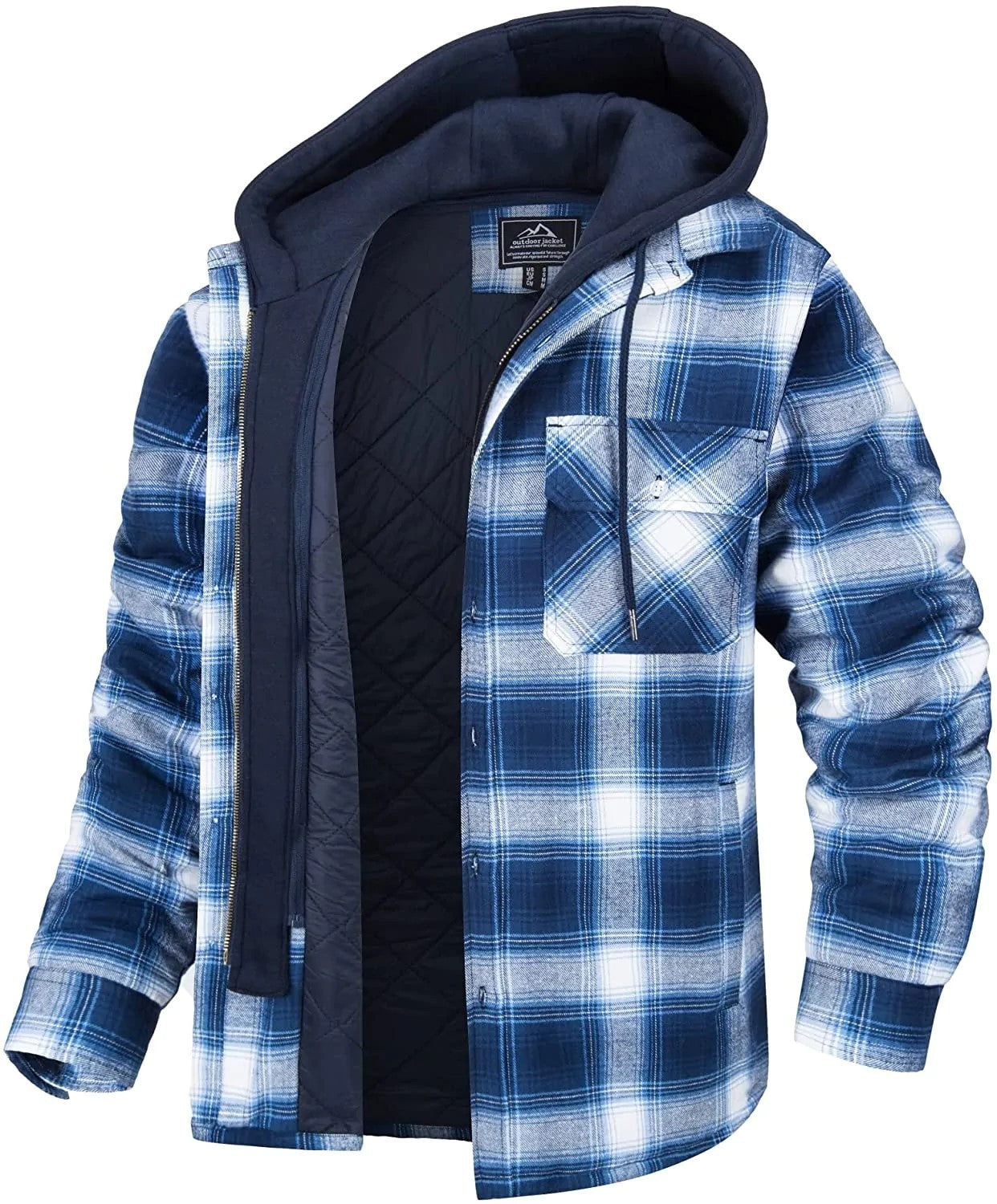 Men's Plaid Hooded Coat Winter Warm