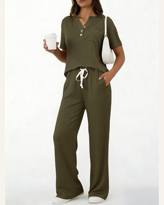 Ribbed Knit Top & Pant Set — product view