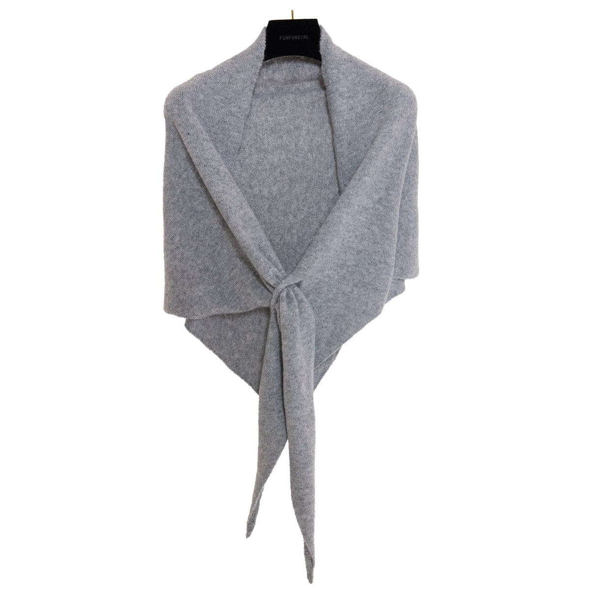 Soft Knit Triangle Shawl in medium gray, displayed on a hanger