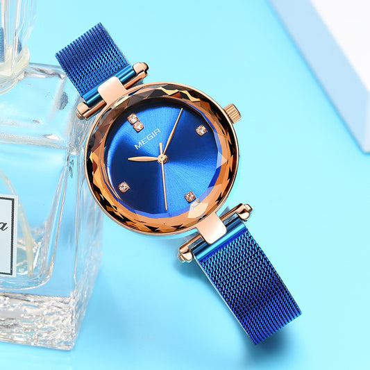 The Cut-Mirror Quartz Women's Watch with Diamond Accents