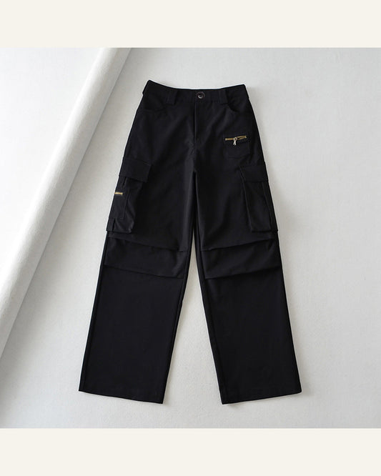 High-Waist Multi-Pocket Cargo Pants — Black