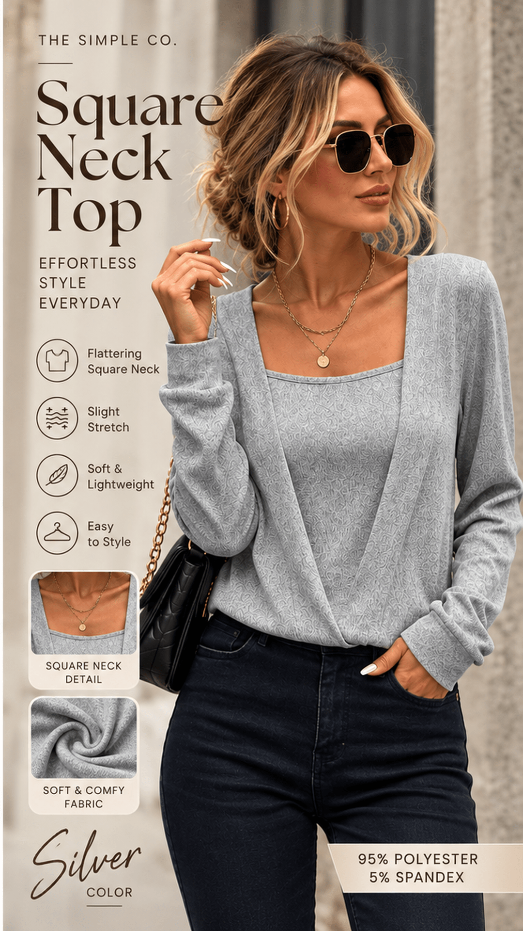 Relaxed Square-Neck Long-Sleeve Top