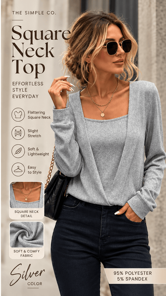 Relaxed Square-Neck Long-Sleeve Top