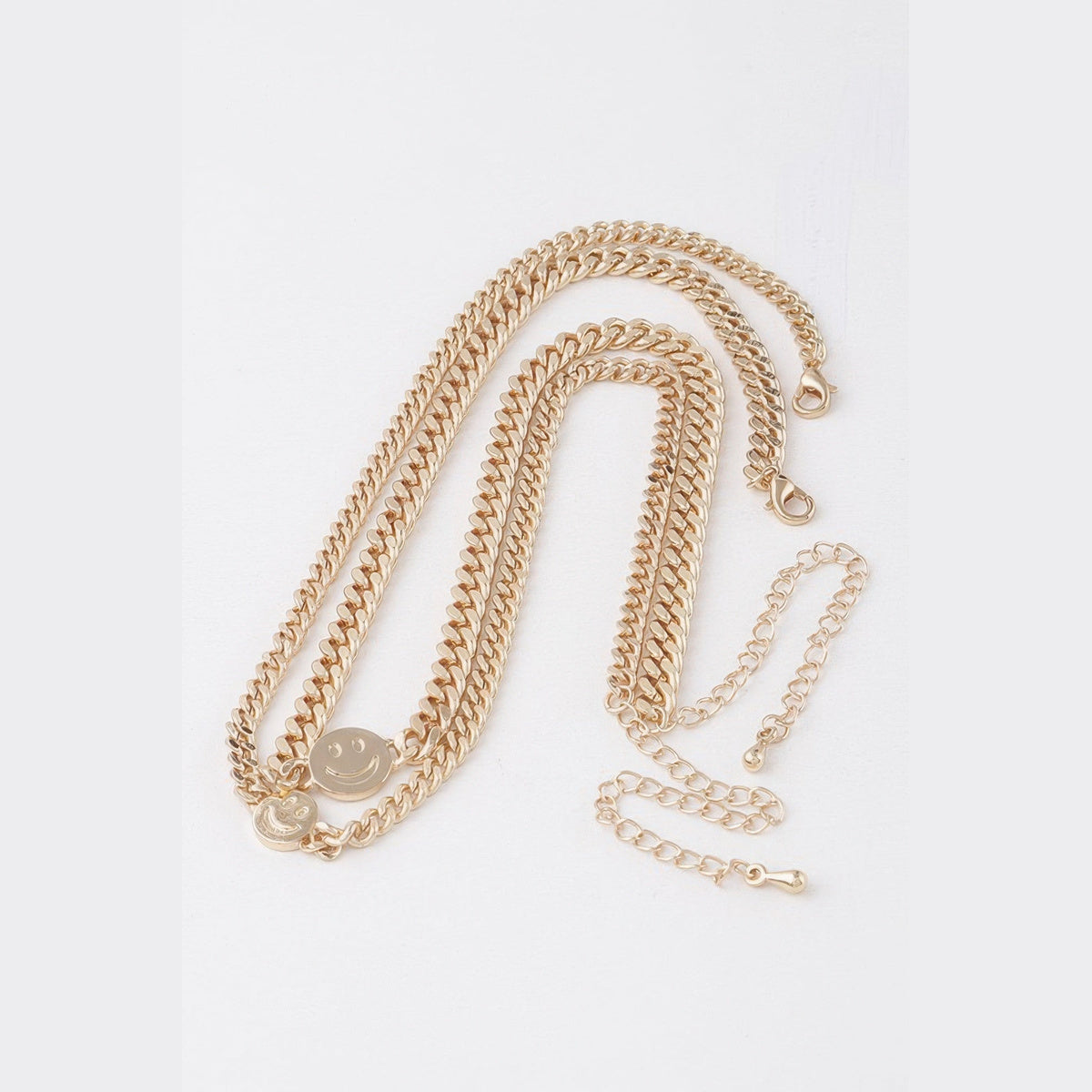 Smiley Disc Double-Chain Choker in gold, chain and clasp detail