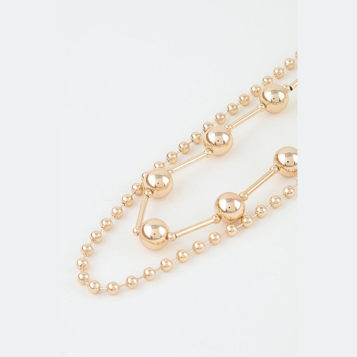 Double-Layer Bead & Bar Necklace in gold, bead and bar detail