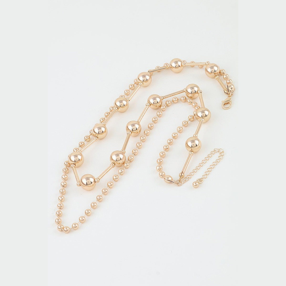 Double-Layer Bead & Bar Necklace in gold, chain and clasp detail