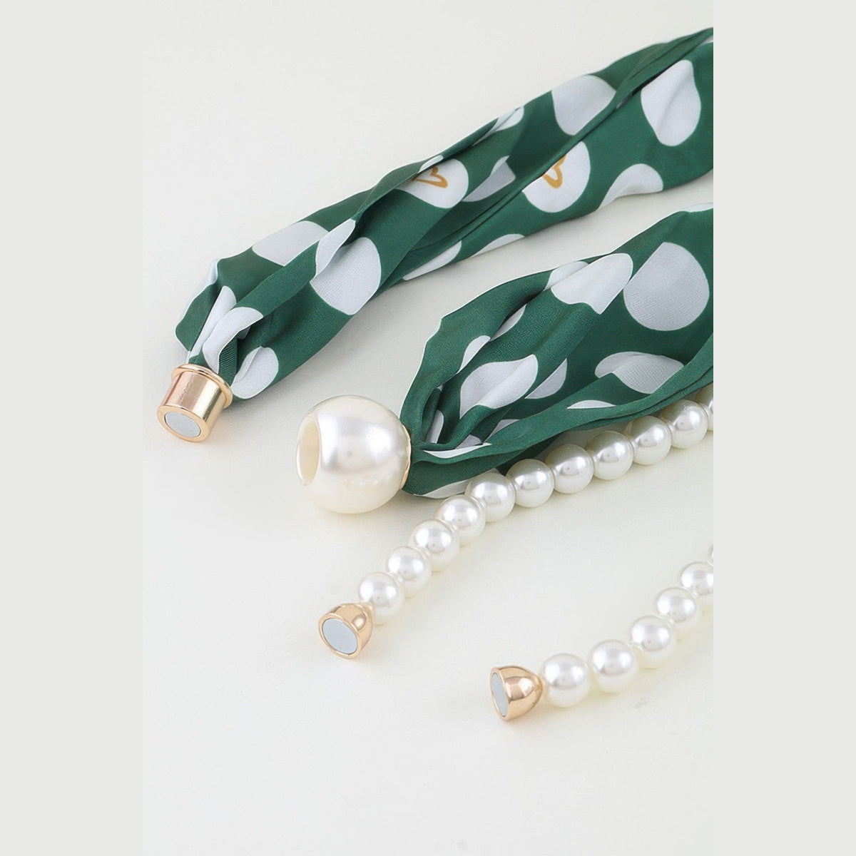 Scarf & Pearl-Effect Statement Necklace in green, scarf ends and pearl detail