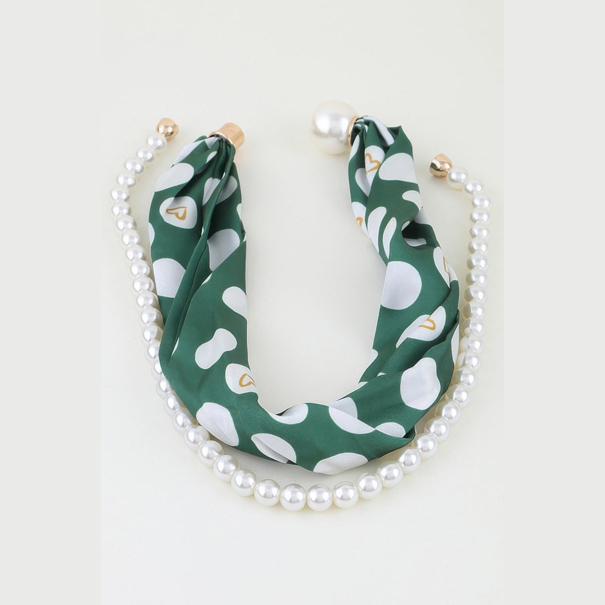 Scarf & Pearl-Effect Statement Necklace in green, flat lay
