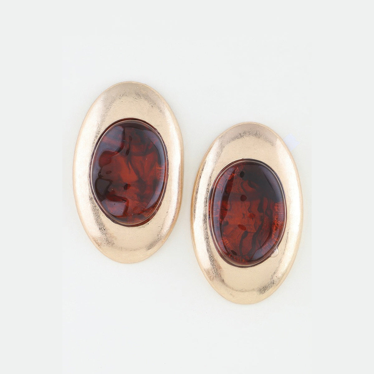 Matte Marbled Stone Statement Earrings in gold and brown, pair shown from the front