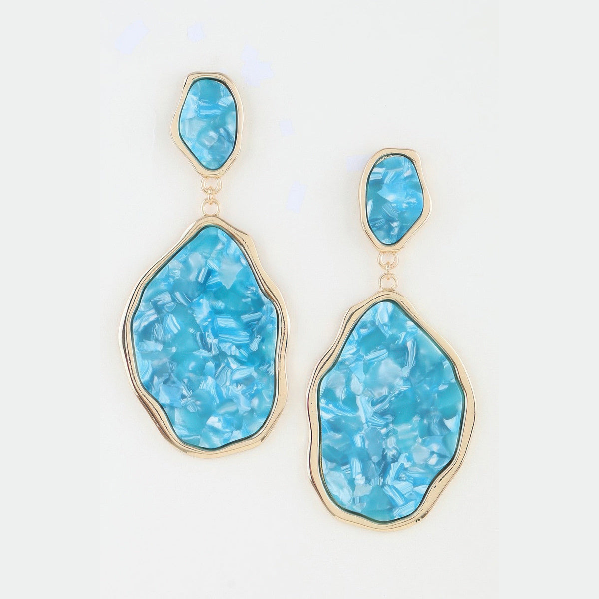 Abstract Stone-Effect Statement Drop Earrings in gold and aqua, pair shown from the front