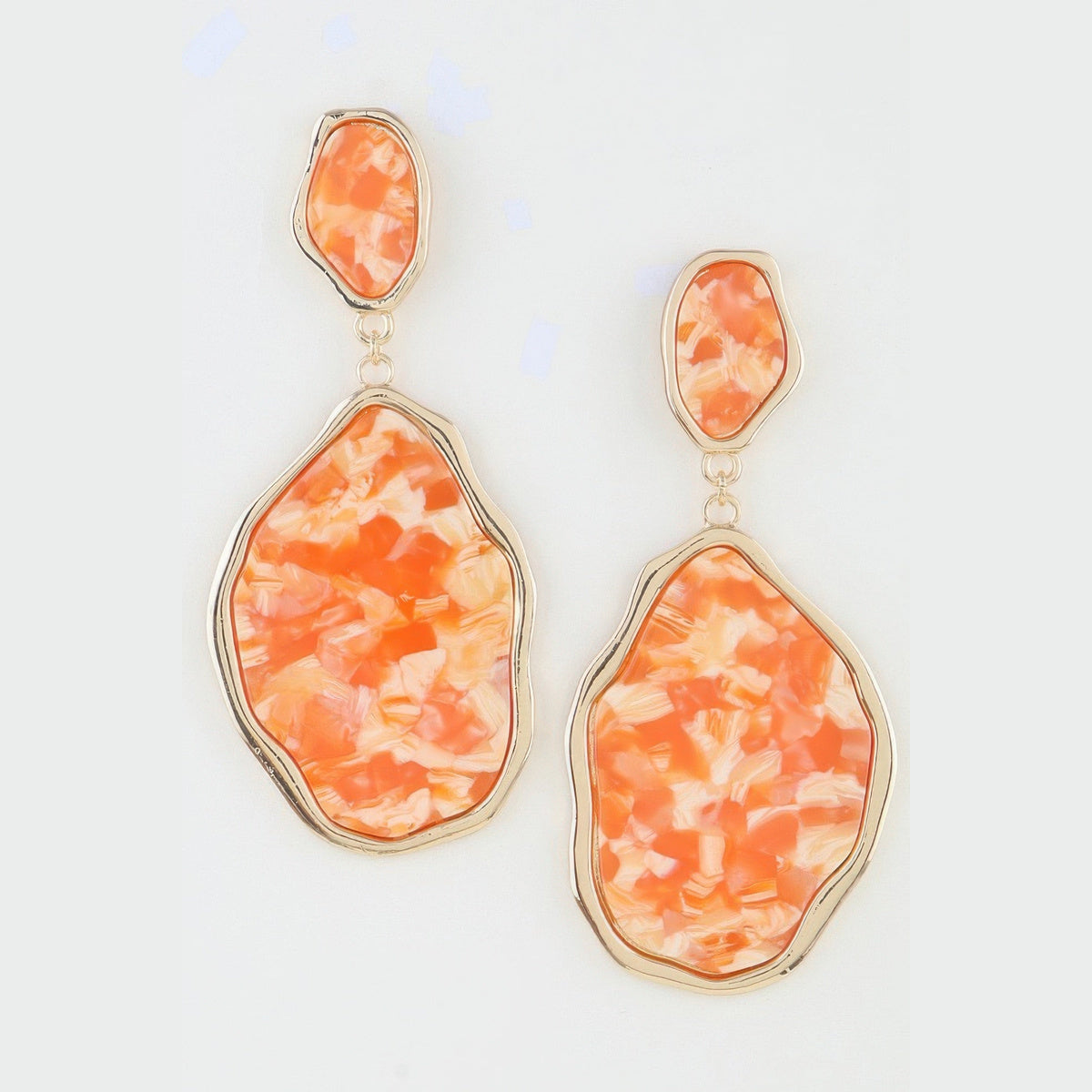 Abstract Stone-Effect Statement Drop Earrings in gold and coral, pair shown from the front