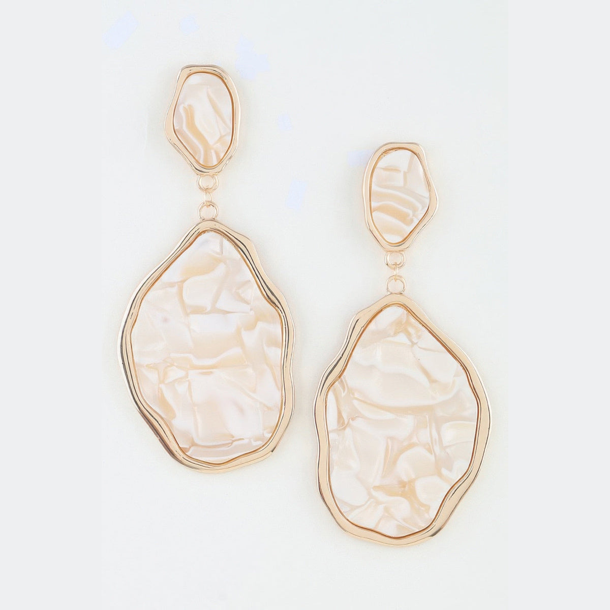 Abstract Stone-Effect Statement Drop Earrings in gold and white, pair shown from the front