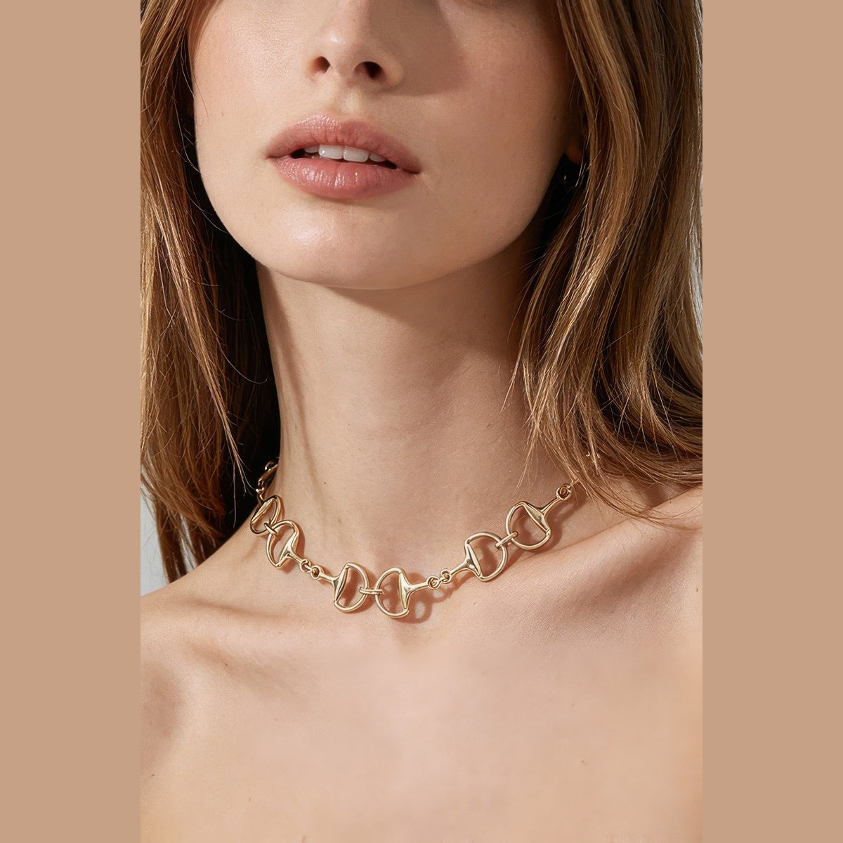 Polished Toggle-Link Choker in gold, styled on a model