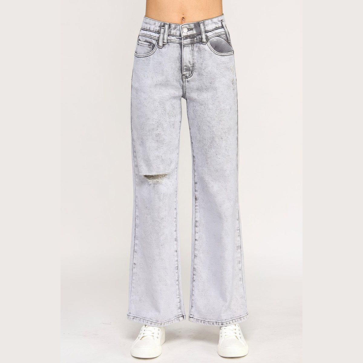 Acid-Grey High-Rise Wide-Leg Jeans in acid gray, front view