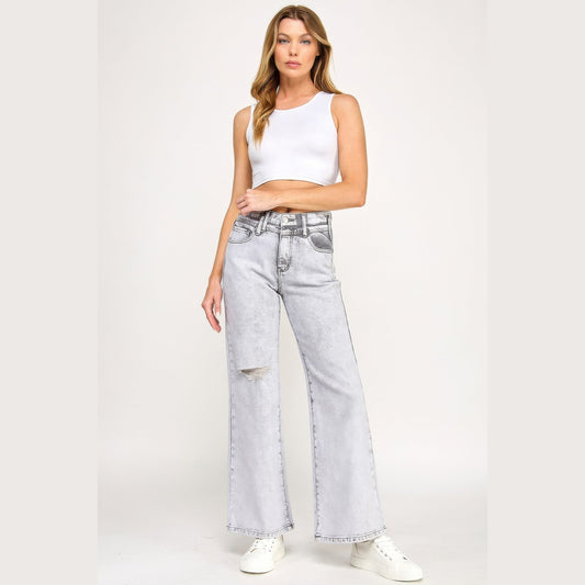 Acid-Grey High-Rise Wide-Leg Jeans in acid gray, full outfit