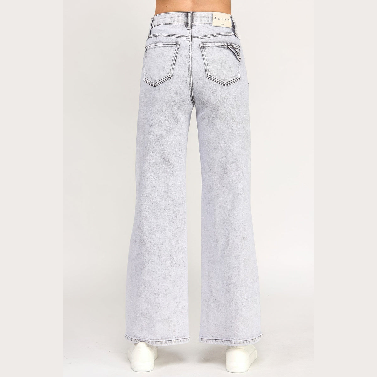 Acid-Grey High-Rise Wide-Leg Jeans in acid gray, back view