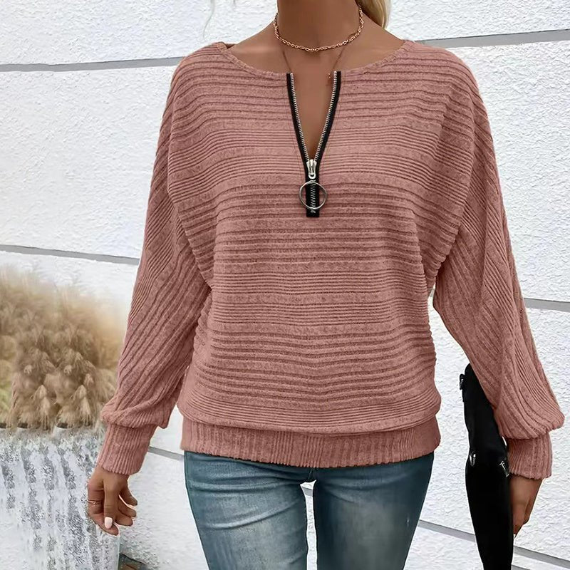 Batwing Sleeve Half - Zip Top – Minimal Elegance | The Simple Co – Practical cottage, minimalist style, quiet luxury aesthetic, modern essential – The Simple Co.