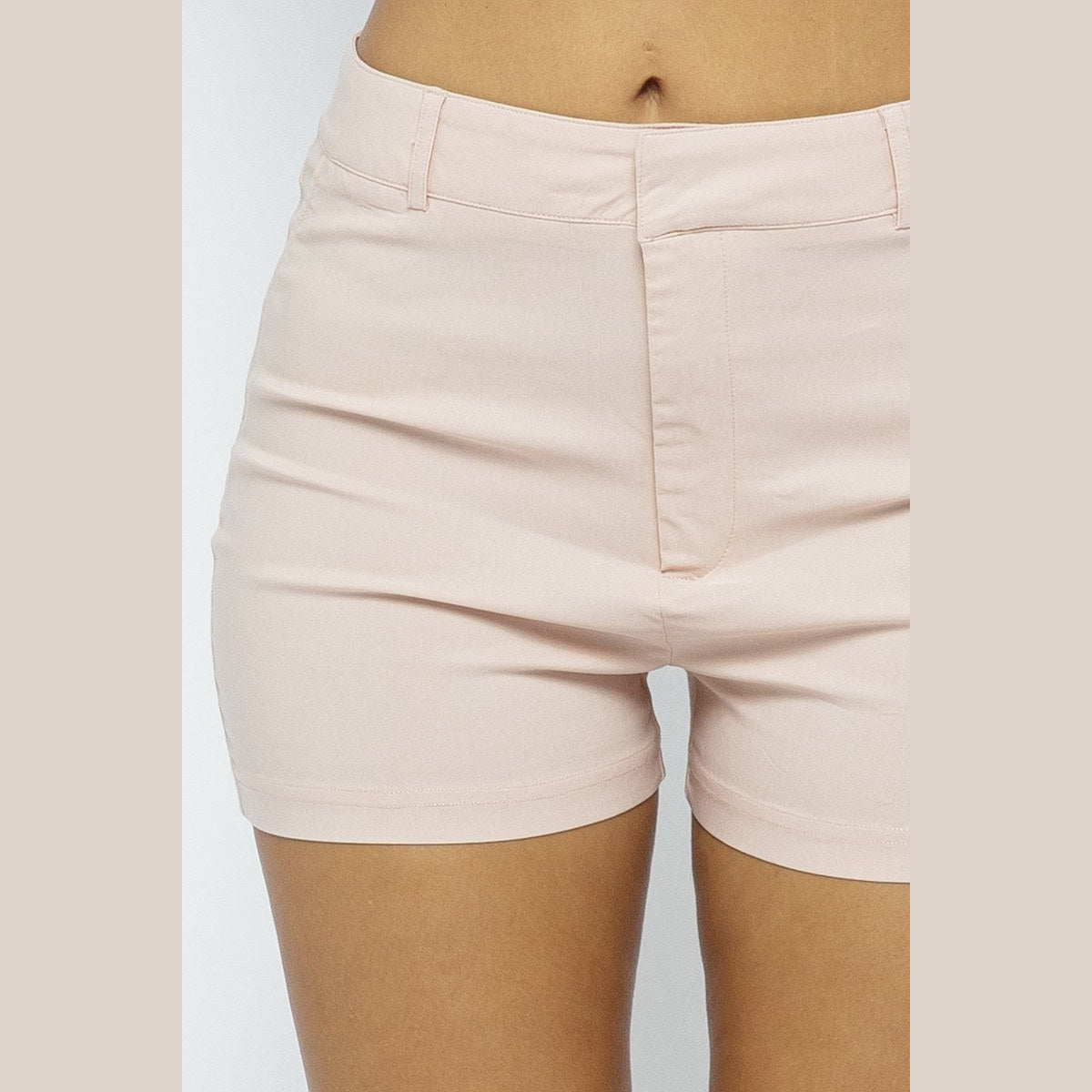Rayon-Blend Stretch Shorts in blush, waistband detail