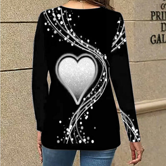 Casual Long Sleeve Top With A Heart Patterned V Neck – Minimal Elegance | The Simple Co – Women's Tops, minimalist style, quiet luxury aesthetic, modern essential – The Simple Co.
