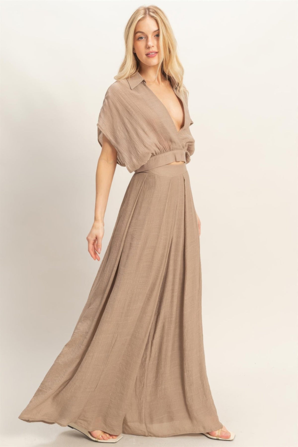 Collared Wrap Top & Wide-Leg Pants Set – Sets, minimalist style, quiet luxury aesthetic, modern essential – The Simple Co.