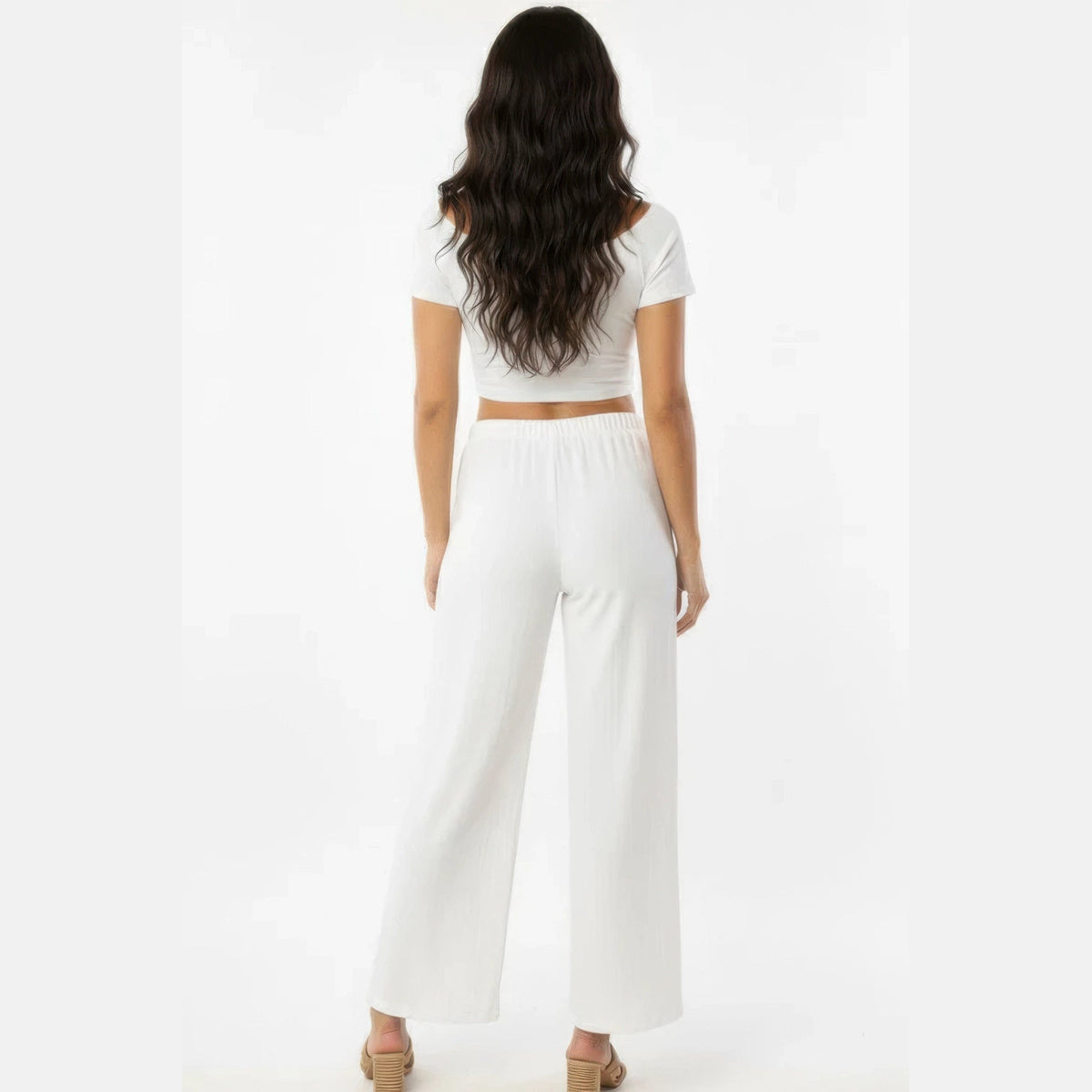 Cotton Wide-Leg Pants in off white, back view