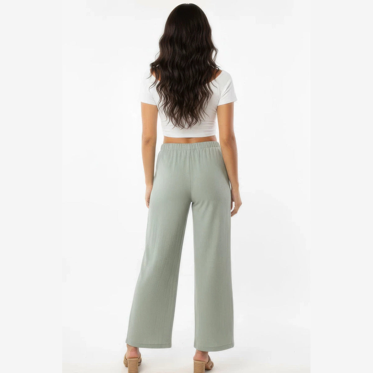 Cotton Wide-Leg Pants in sage haze, back view