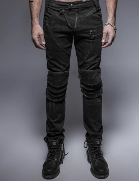 Motorcycle Denim Jeans with Swinging Knee - Dune Steampunk Armor Style
