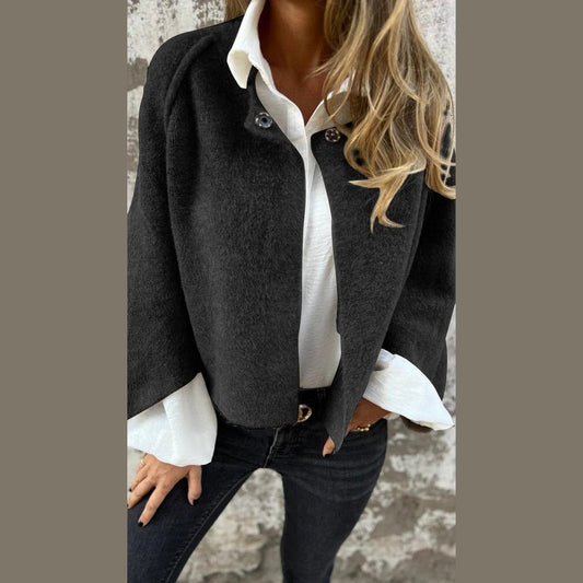 Cropped Batwing Cardigan in black, front view on a model