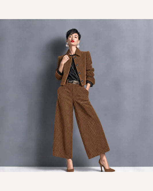 Corduroy Cropped Jacket & Wide-Leg Pant Set — styling view
