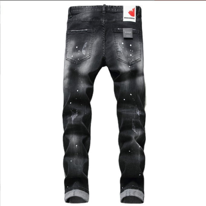 Black & Gray Distressed Denim Jeans - Men's Edgy Street Style