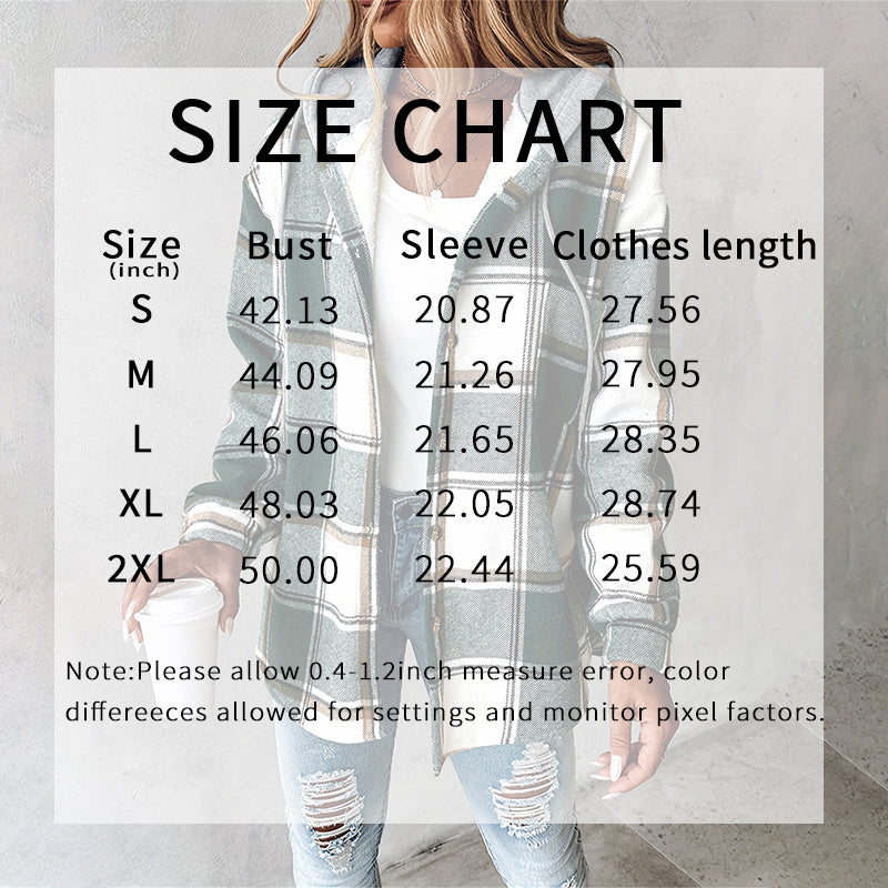 Women's Plaid Hoodie Long Sleeve Jacket Button Drawstring Casual Fall Shirts Shacket With Pocket