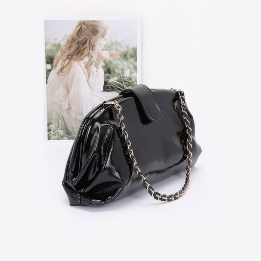 Glossy Frame Shoulder Bag in black, side view