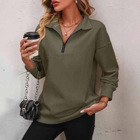 Half - Sleeve Zipper Sweatshirt - 2026 Winter Collection Fashion Pullover – Minimal Elegance | The Simple Co – Tops, minimalist style, quiet luxury aesthetic, modern essential – The Simple Co.