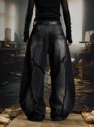 Heavy - Duty Raw - Edged Distressed Post - Apocalyptic Loose - Fit Jeans – Minimal Elegance | The Simple Co – Men’s Bottoms, minimalist style, quiet luxury aesthetic, modern essential – The Simple Co.