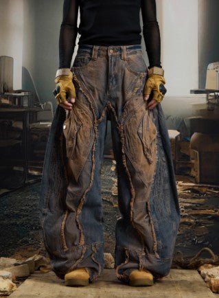 Heavy - Duty Raw - Edged Distressed Post - Apocalyptic Loose - Fit Jeans – Minimal Elegance | The Simple Co – Men’s Bottoms, minimalist style, quiet luxury aesthetic, modern essential – The Simple Co.