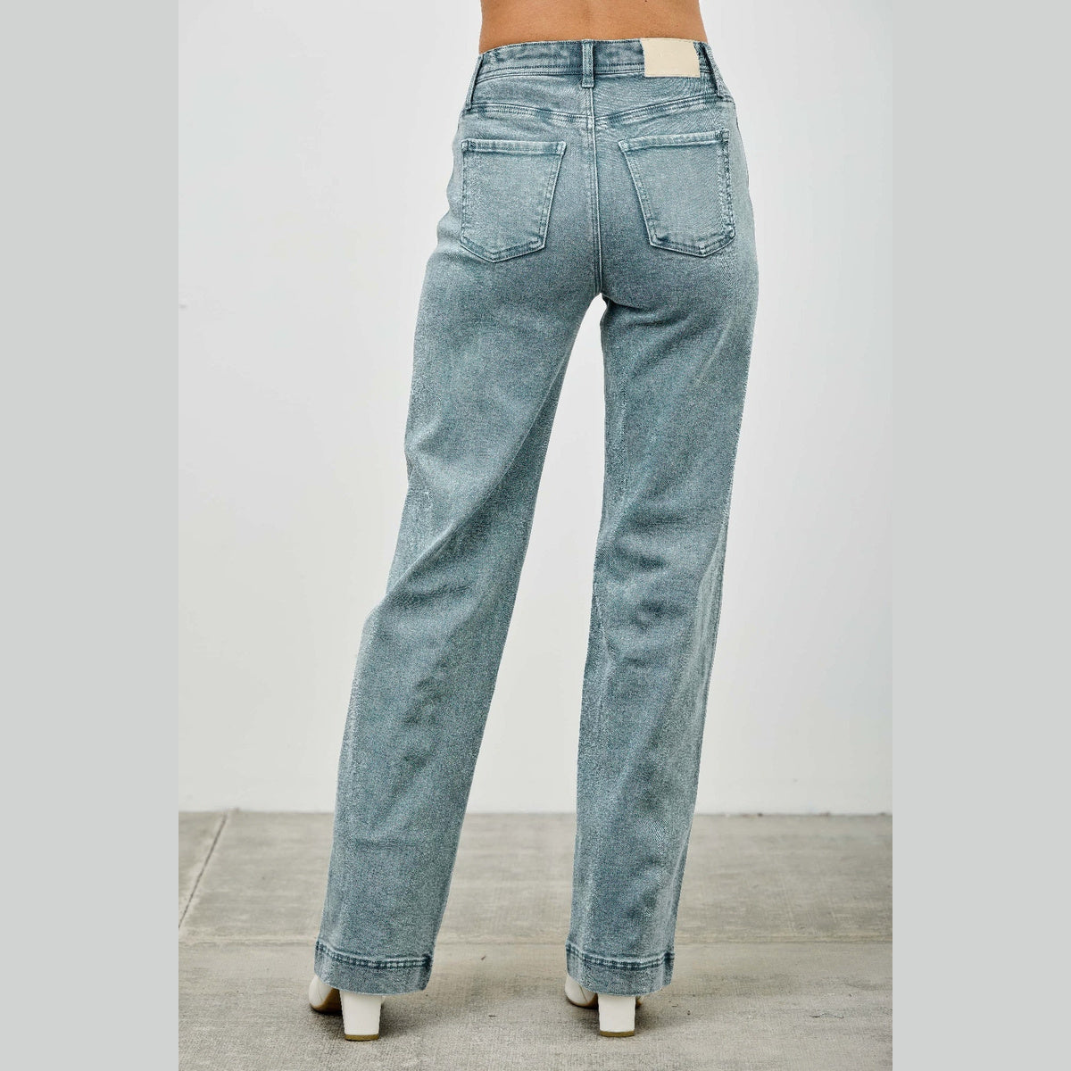 High-Rise Slim Wide-Leg Jeans in blue, back view