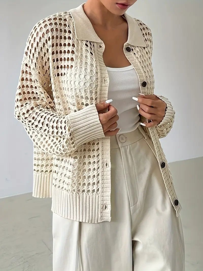 Hollow Knit Cardigan - 2026 Winter Collection Single - Breasted Oversized Sweater – Minimal Elegance | The Simple Co – Tops, minimalist style, quiet luxury aesthetic, modern essential – The Simple Co.
