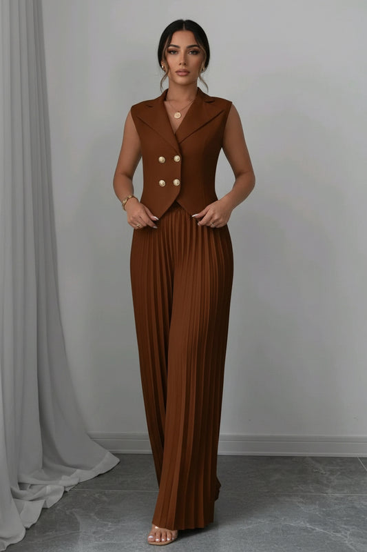 Lapel Button Vest & Pleated Pants Set – Outfit Sets, minimalist style, quiet luxury aesthetic, modern essential – The Simple Co.