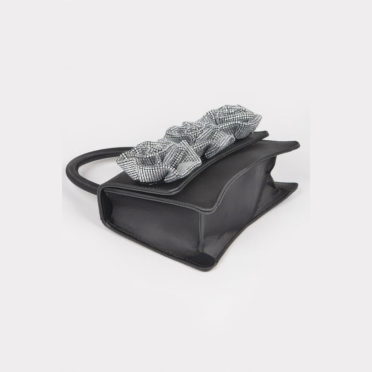 Rhinestone Flower Statement Bag in black, base detail