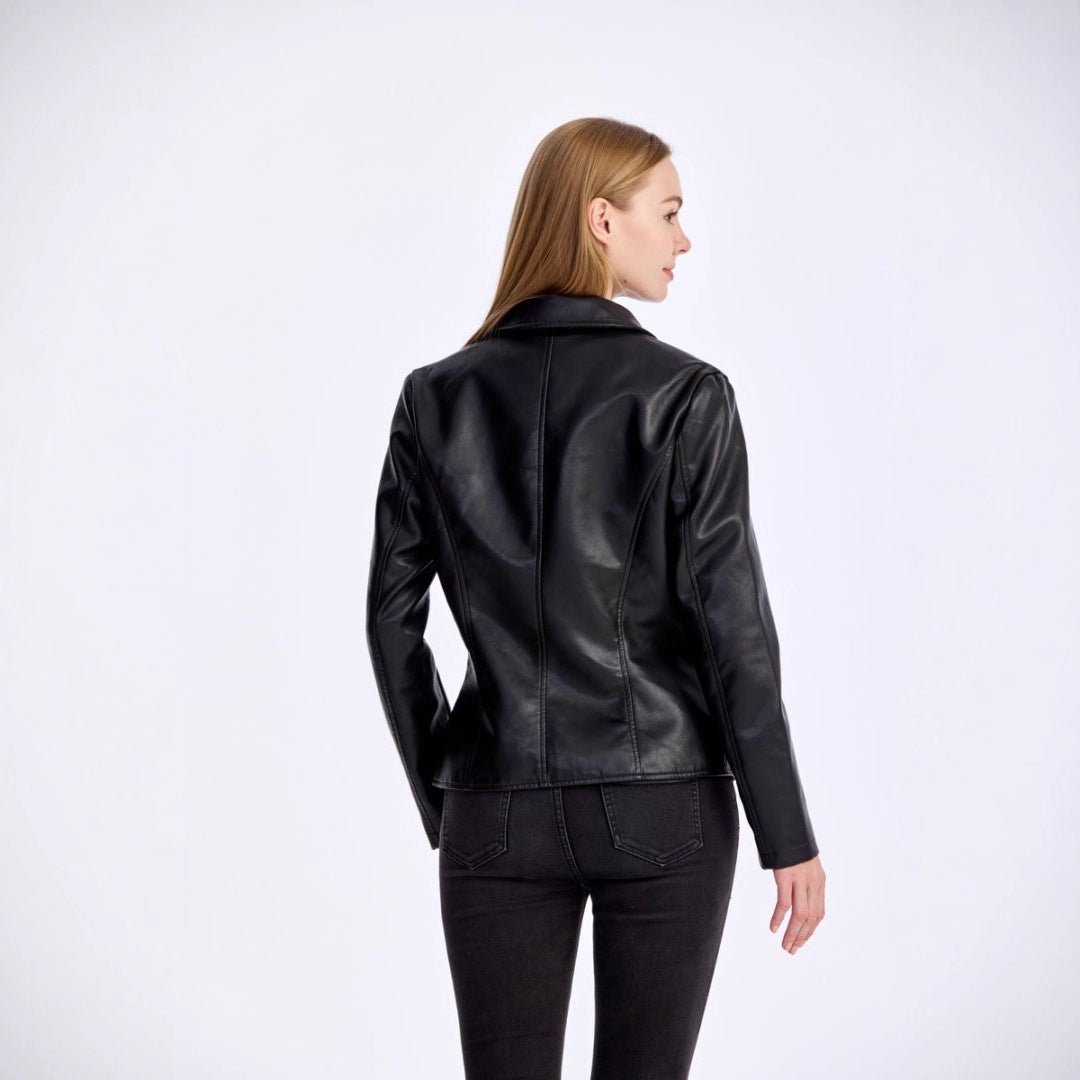 Slim - Fit Lightweight PU Leather Moto Jacket – Minimal Elegance | The Simple Co – Women's Outerwear, minimalist style, quiet luxury aesthetic, modern essential – The Simple Co.