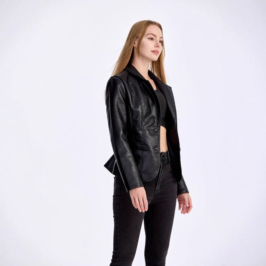 Slim - Fit Lightweight PU Leather Moto Jacket – Minimal Elegance | The Simple Co – Women's Outerwear, minimalist style, quiet luxury aesthetic, modern essential – The Simple Co.