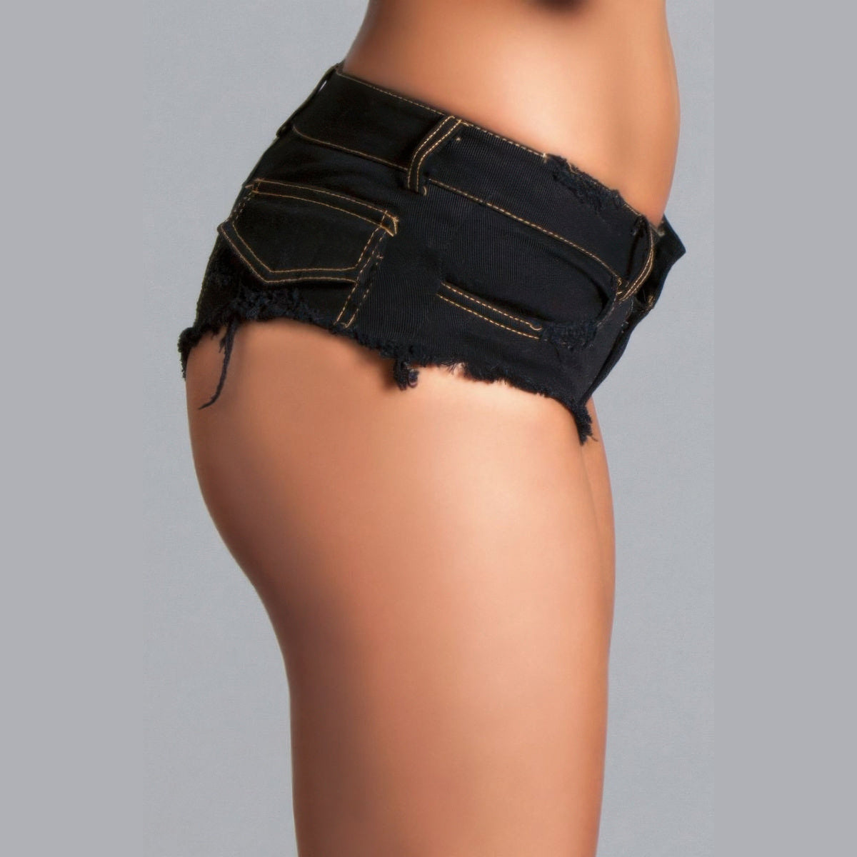 Slim Stretch Mini Shorts in black, side view