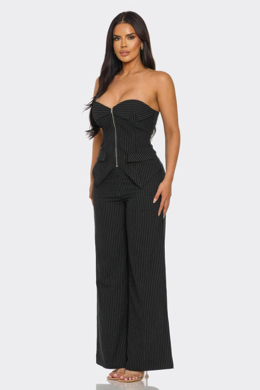 Structured Strapless Vest & Wide-Leg Pants Set – Outfit Sets, minimalist style, quiet luxury aesthetic, modern essential – The Simple Co.