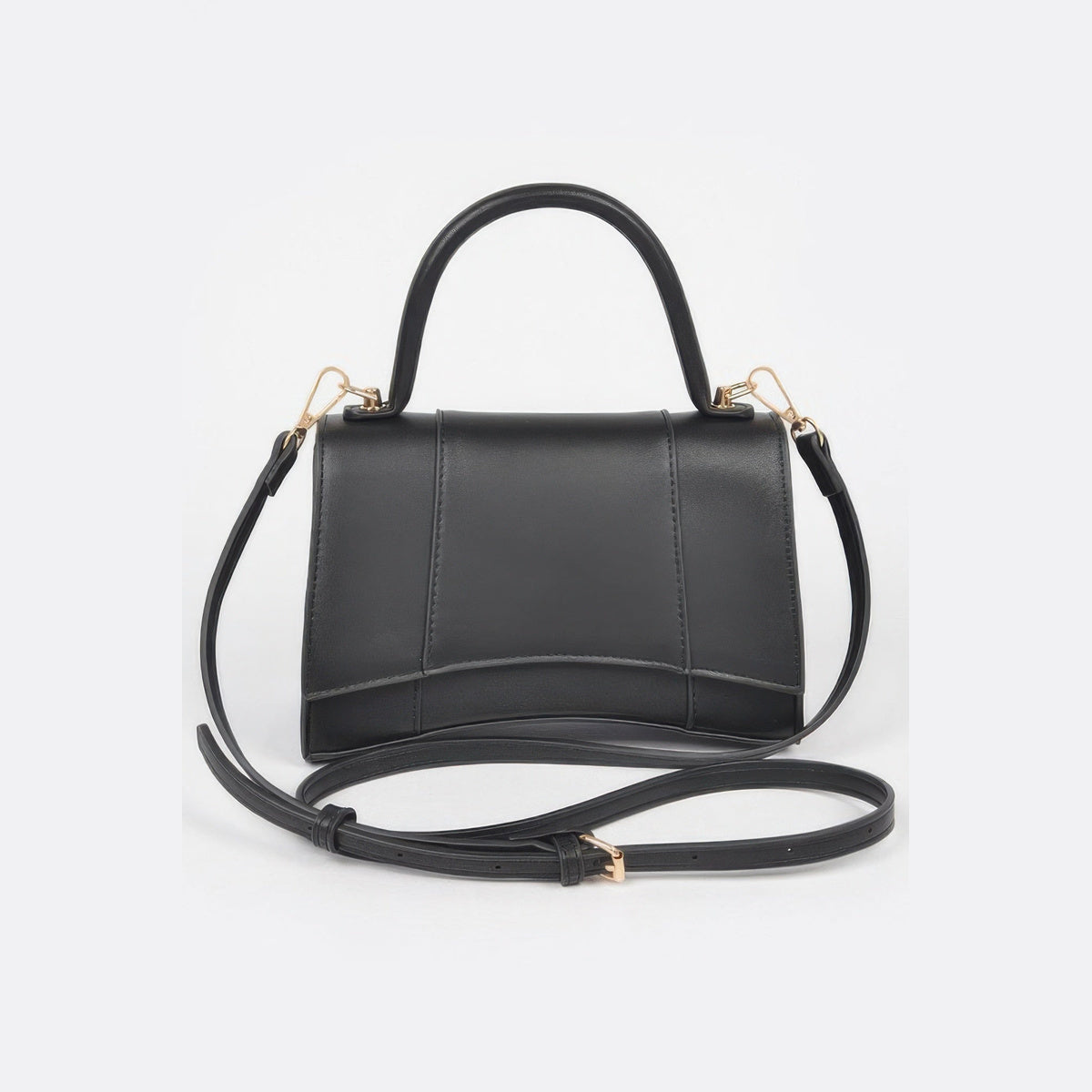 Structured Top Handle Bag in black, front view with top handle and strap