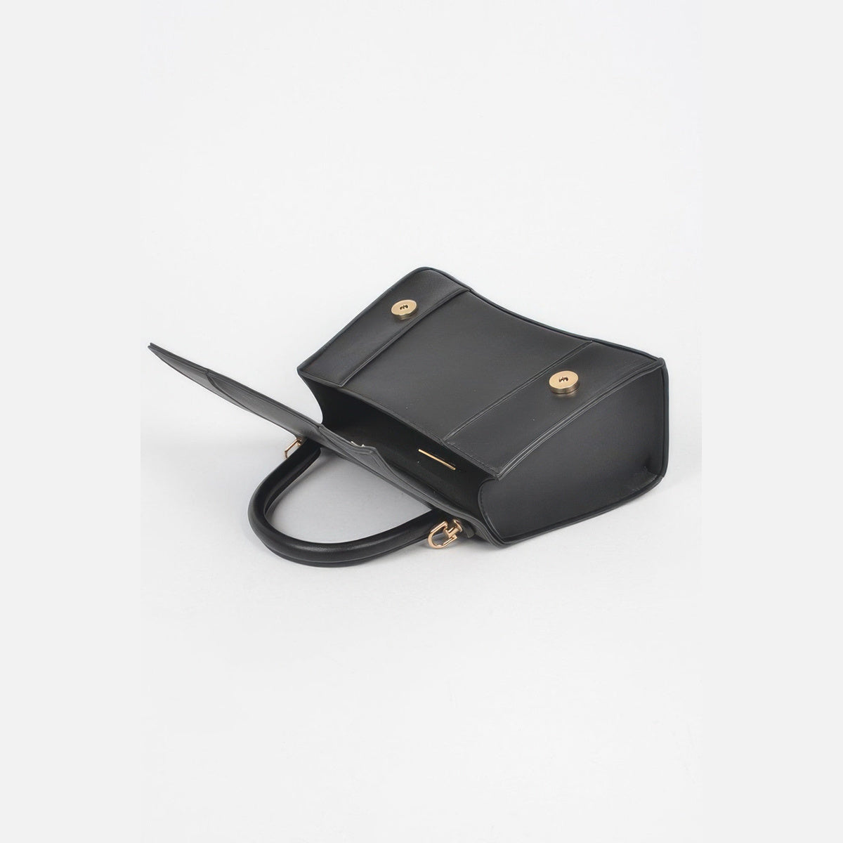 Structured Top Handle Bag in black, base detail