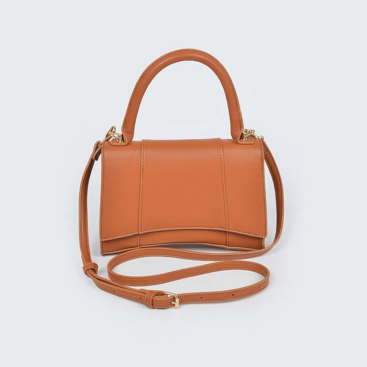 Structured Top Handle Bag in camel, front view