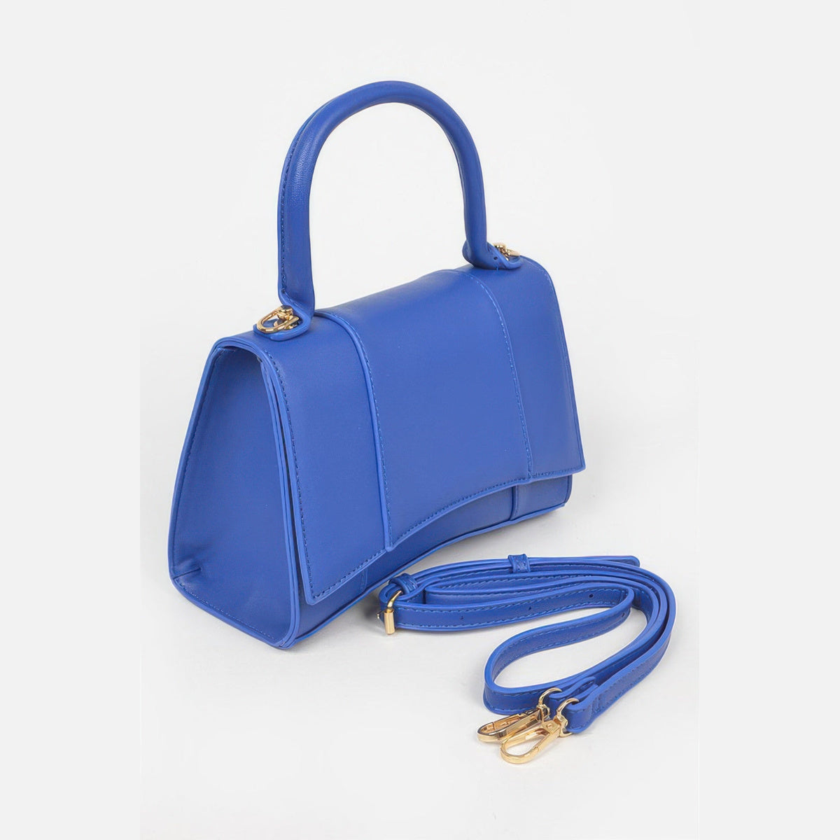 Structured Top Handle Bag in cobalt, side view